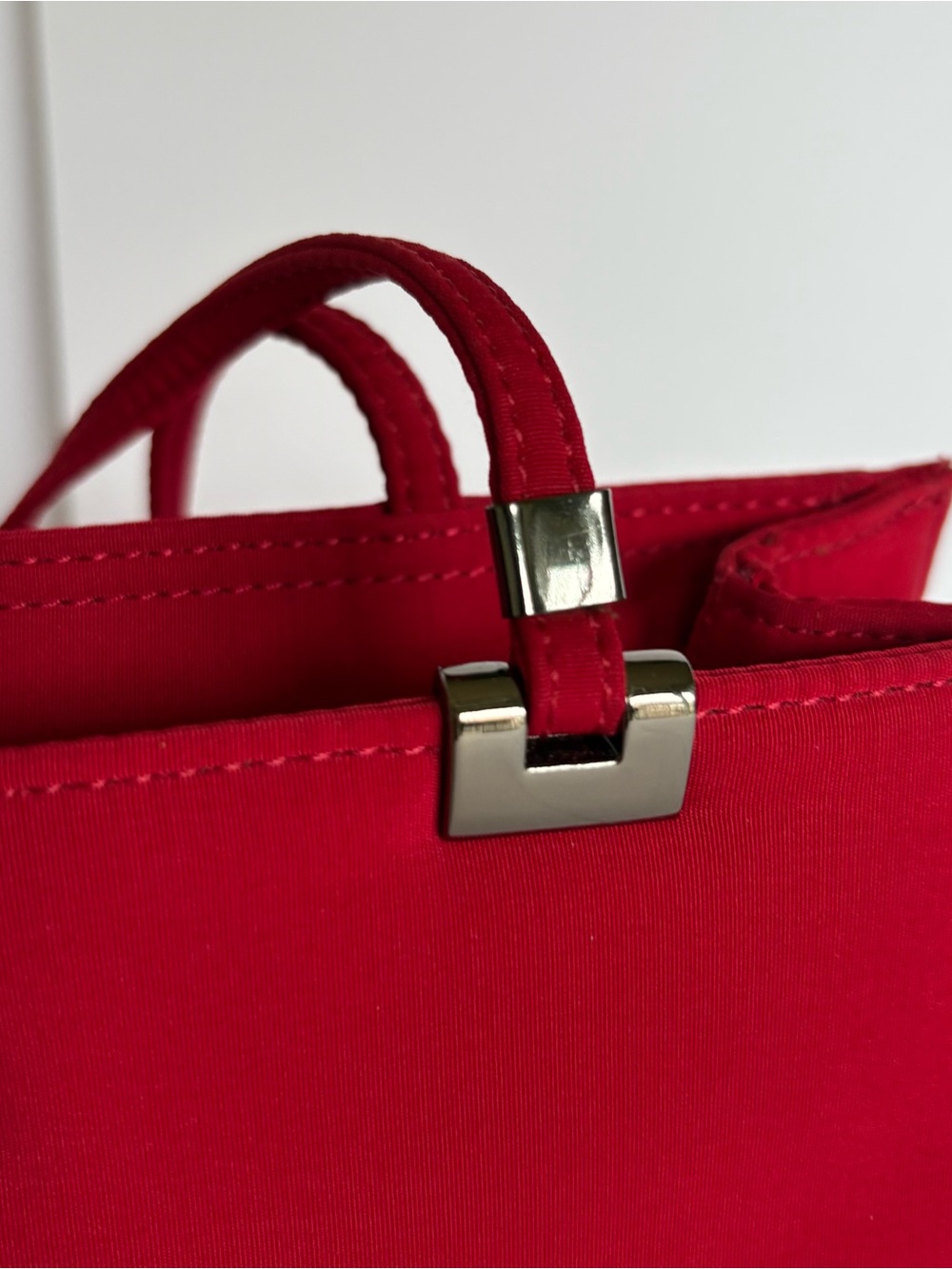 Y2K 90s Esprit Red Nylon Top Handle Shoulder Tote Bag Minimalist Retro Chic VTG - Picture 7 of 15